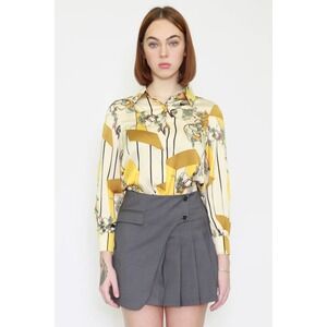 Snow Xue Gao Silk Abstract Prints Yellow‎ Shirt Size L